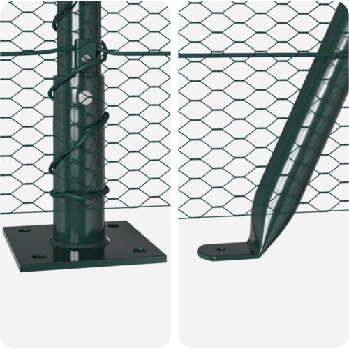 vidaXL heksagonalna ograja zelena 0.6x50 m jeklo, stebri za ograjo s podnožjem 13 kos &Oslash;32mm 70cm pocinkano jeklo Cene