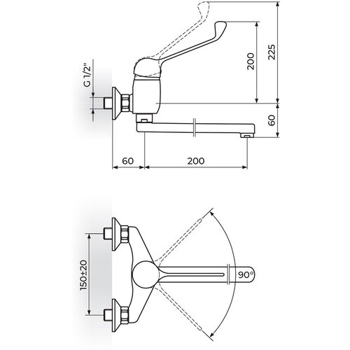 Rosan baterija za lavabo zidna lekarska KING 200 mm J32L001 ROS034 Slike