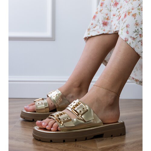 D/CEO Golden flat sandals with buckles on straps Liluna Cene