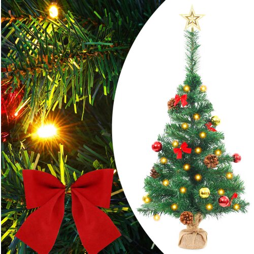VidaXL Umjetno božićno drvce s kuglicama i LED svjetlima zeleno 64 cm Slike