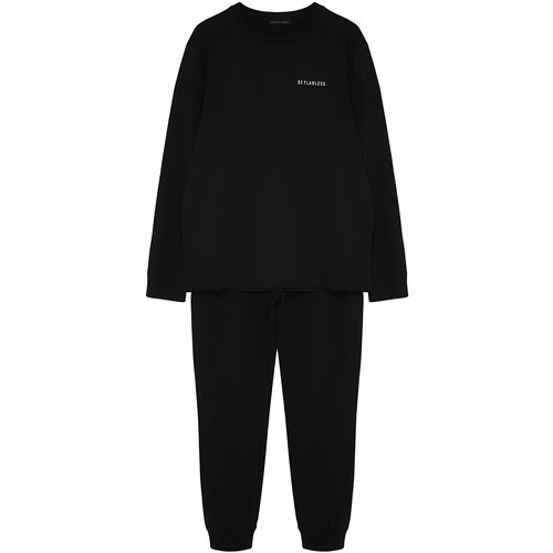 Trendyol Pajama Set - Black - Slogan Slike