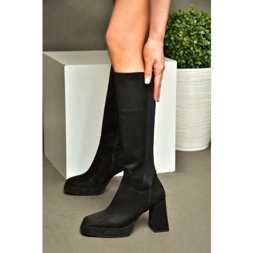 Fox Shoes R282230302 Black Suede Platform Chunky Heel Women's Elastic Back Boots Cene