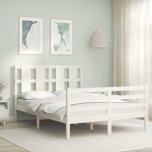 vidaXL Posteljni okvir z vzglavjem bel 140x190 cm trden les Cene