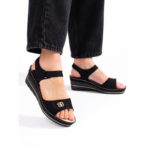 Shelvt Black suede wedge sandals Cene