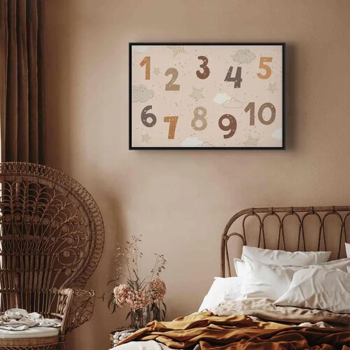  Slika - Jumping Numbers - Numbers in a Subdued Beige-Brown Hue Among Snowflakes Stars and Clouds 60x40 U crnom drvenom okviru Slike