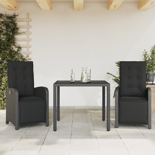 VidaXL Bistro garnitura 3-delna z blazinami črn poli ratan Slike