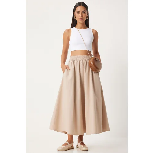 Happiness İstanbul Women's Cream Linen Blend Maxi Skirt