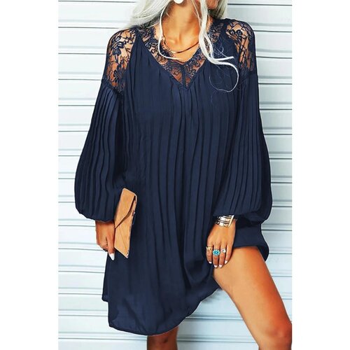 Fenzy Elegantna Plisirana Mini Haljina S Dugim Širokim Rukavima I Detaljima Čipke Cremona, Tamnoplava Cijene