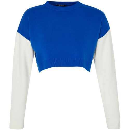 Trendyol Navy Blue Crop Color Block Knitwear Sweater Cene
