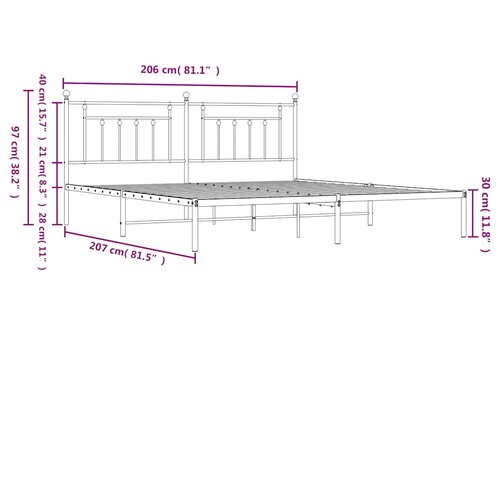  Metalni okvir za krevet s uzglavljem crni 200x200 cm Slike