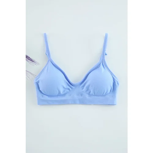 Trendyol Blue Seamless Functional Rope Strap Non-wired Cupped Bralette Knitted Bra