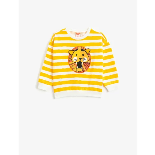 Koton Striped Sweatshirt Lion Graphic Print Long Sleeve Crew Neck