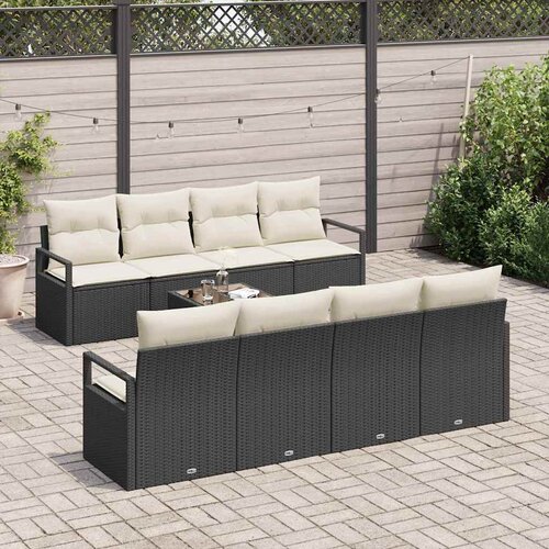  Set sofe 7 kom. 6-Broj sjedala Crna i Krema poliratan 230 x 62 x 85 cm Slike