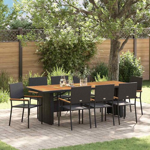  Vrtni set za objed 9 kom. Crna poliratan 240 x 90 x 75 cm Slike