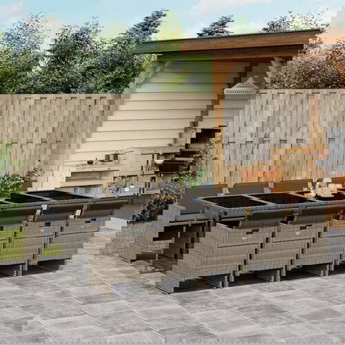  The Living Store Vrtna jedilna garnitura 11-delna z blazinami siv poli ratan - Vrtna Jedilna Garnitura, (21477583) Cene