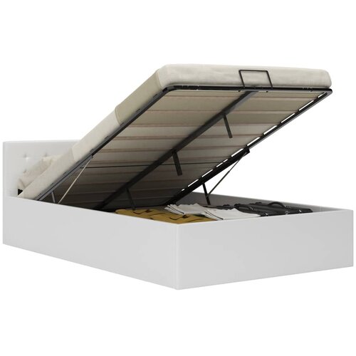 VidaXL Dvižni posteljni okvir belo umetno usnje 120x200 cm Slike