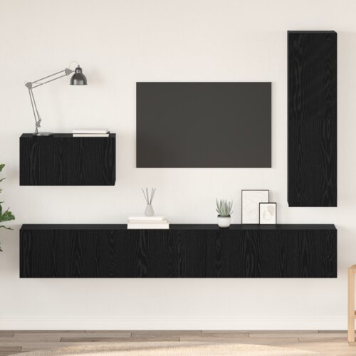 vidaXL Set TV komoda s policom Ostalo s pohranom s vratima 4 pcs Crni hrast 30.5 x 30 x 110 cm Cijene