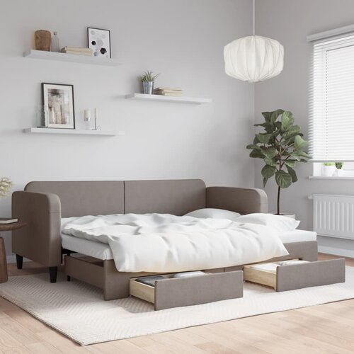  The Living Store Izvlečna dnevna postelja s predali taupe 80x200 cm blago - Izvlečna Dnevna Postelja, (21498821) Slike