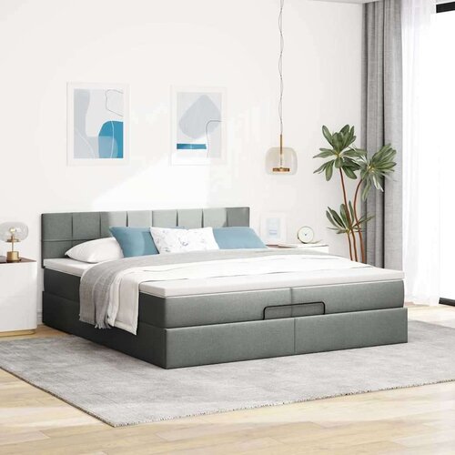 VidaXL Otomanski krevet s madracem tamnosivi 200x200 cm od tkanine Slike