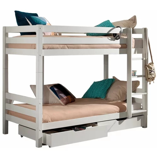 Vipack Bijeli dječji krevet od masivnog bora na kat s prostorom za odlaganje PINO –