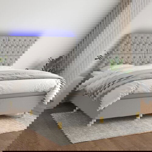 The Living Store Box spring postelja z vzmetnico LED sv. siva 140x200 cm blago - Box Spring Postelja, (21518447) Cene