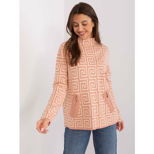 Fashion Hunters Peach-beige women's sweater with zippers Slike