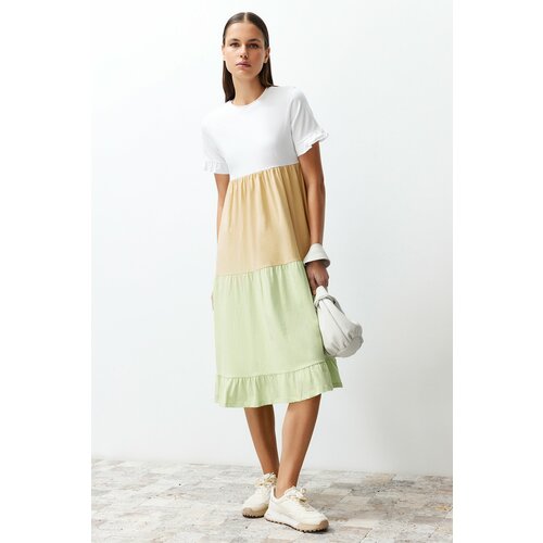 Trendyol multi color color block a-line/a-line formal crew neck short sleeve knitted t-shirt dress Slike