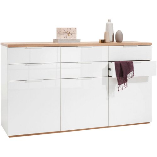 CARRYHOME komoda, hrast artisan, bela, visoki sijaj Cene