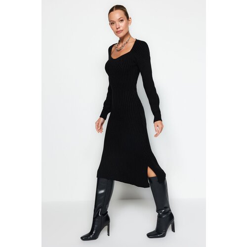 Trendyol Black Straight Sweetheart Neck Knitwear Dress Cene