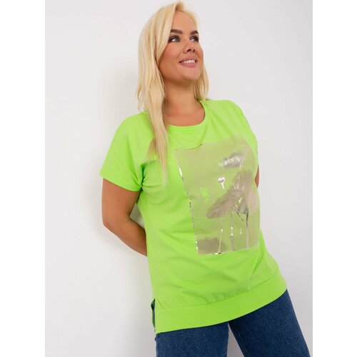 Fashion Hunters Light green loose blouse plus size with print Slike