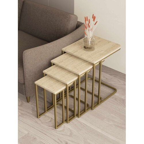 Hanah home Tekerli set stolića (umetnuti), zlatna/travertin (4 kom) Slike