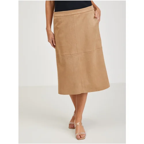 Orsay Light brown ladies midi skirt in suede finish - Ladies