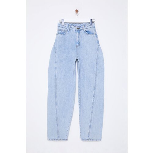 Trendyol Light Blue Stitch Detailed High Waist Barrel Baggy Jeans Slike