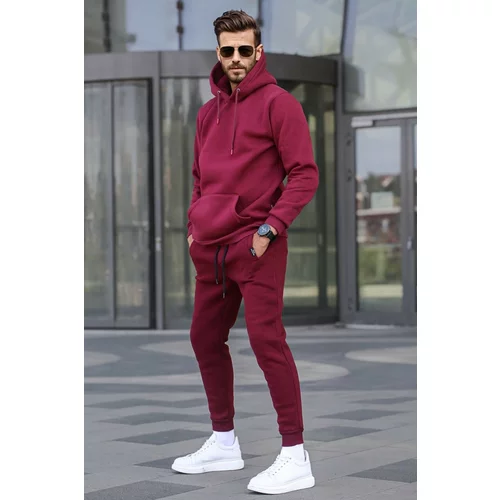 Madmext Claret Red Hooded Basic Tracksuit Set 5905