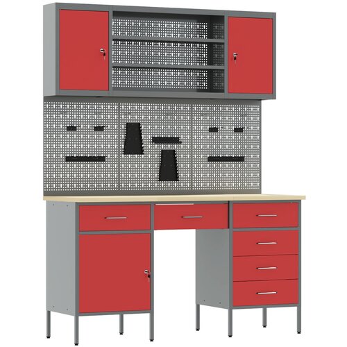 VidaXL 7-delni delovni kabinet in pegboard set rdeča MDF in kovina Slike