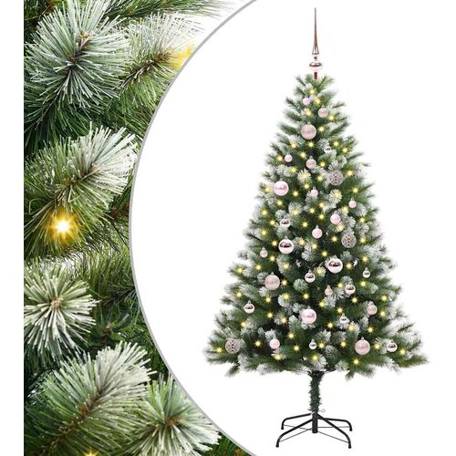 vidaXL Umjetna jelka s pantenom i pahuljicama Zelena i bijela 150 cm Cene