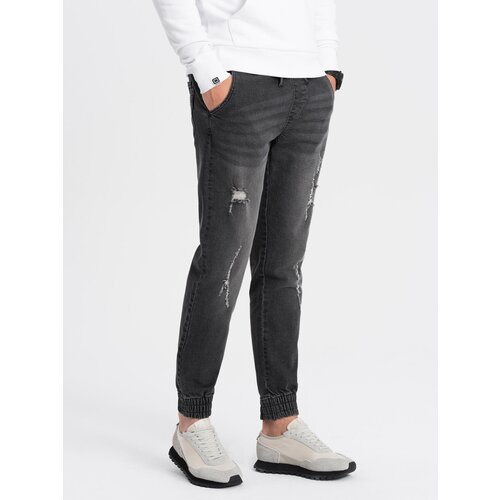 Ombre Men&amp;#039;s JOGGER denim pants with rubbing - black Slike