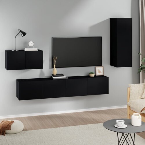  4-dijelni set TV ormarića crni od konstruiranog drva Slike