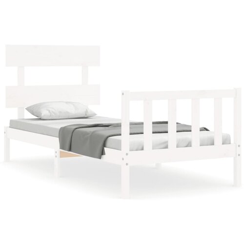 Maison Chic Posteljni okvir - Enojna postelja - Postelja za odrasle z vzglavjem bel trden les-J15784, (21774346) Cene