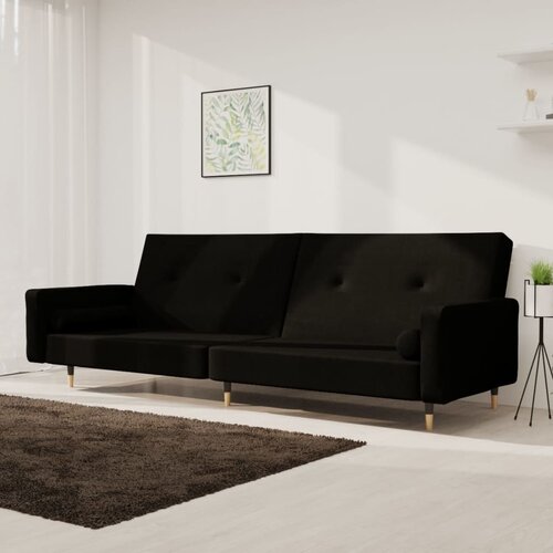  The Living Store Kavč dvosed z leži&amp;scaron;čem in dvema blazinama črn žamet - Raztegljiv Kavč, (21494334) Slike