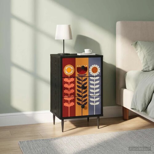  Noćni ormar ESSEN 2 kom. Crni hrast 36 x 33 x 61 cm - Uzorak suncokreta 2 Slike