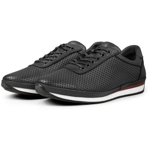 Ducavelli Pointed Genuine Leather Men's Casual Shoes, Genuine Leather Summer Shoes, Perforated Shoes Black. Slike