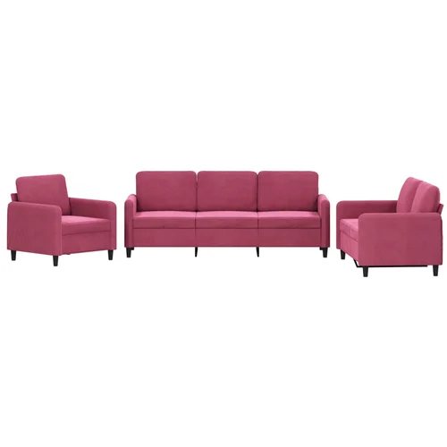 vidaXL 3-dijelni set sofa crvena boja vina baršunasti