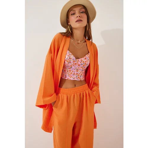 Happiness İstanbul Women's Orange Kimono Pants Suit