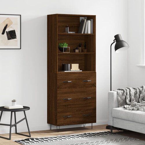 The Living Store Visoka komoda rjav hrast 69,5x34x180 cm inženirski les - Visoka Omarica, (21430691) Slike