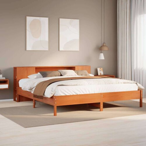 VidaXL Krevet s regalom za knjige bez madraca 200x200 cm od borovine Slike
