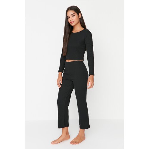 Trendyol Black Back Detailed Wide Leg Camisole Knitted Pajamas Set Slike