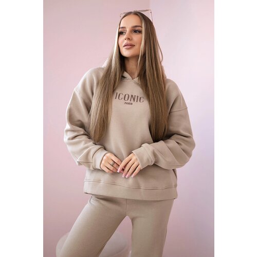 Kesi Insulated cotton set, sweatshirt with embroidery + beige trousers Cene
