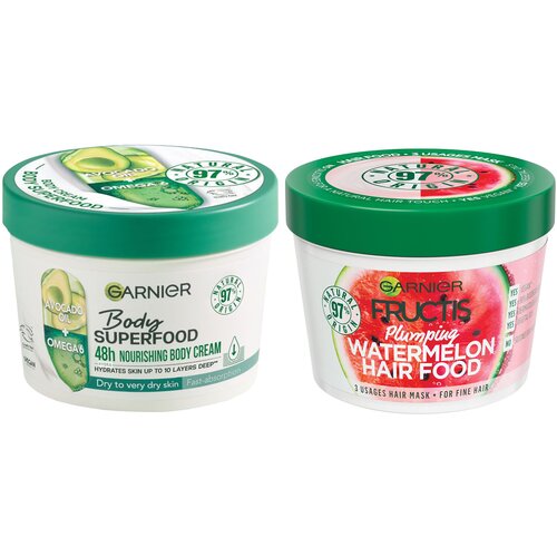 Garnier body superfood krema za telo avocado 380ml + fructis hair food maska za kosu watermelon 390ml Slike