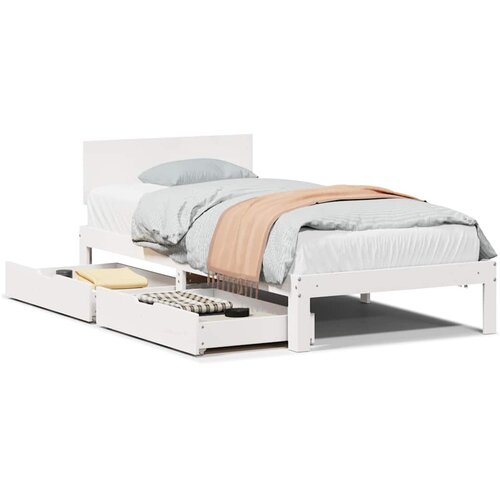 Maison Chic Posteljni okvir - Enojna postelja - Postelja za odrasle s predali bel 75x190 cm trdna borovina, (21695955) Cene